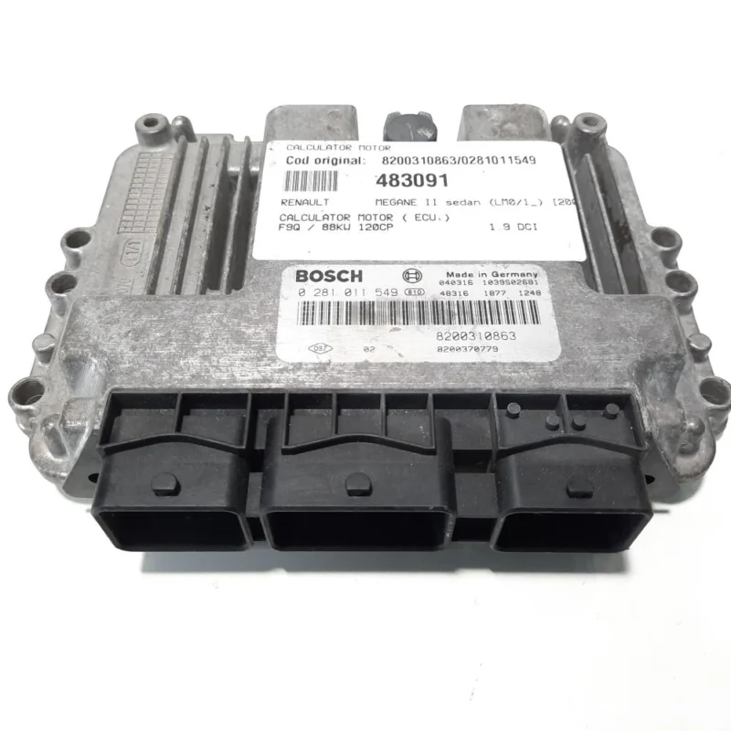 Calculator motor, cod 8200310863, 0281011549, Renault Megane 2 Sedan 1.9 DCI, F9Q (id:483091) Livrare expres